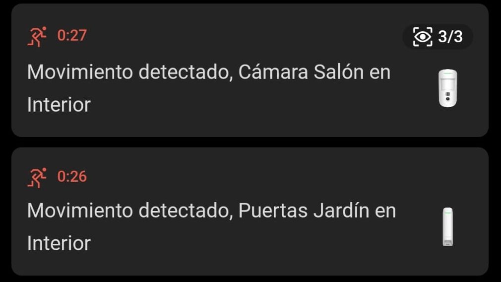 Notificación alerta intrusión alarma Ajax